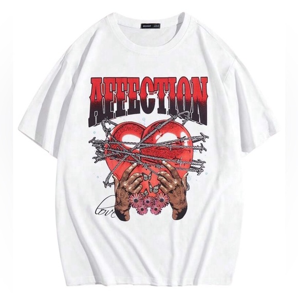 Affection Barbed Wire Heart White Graphic Oversized T-Shirt- Edgy- Grunge - Picture 1 of 1